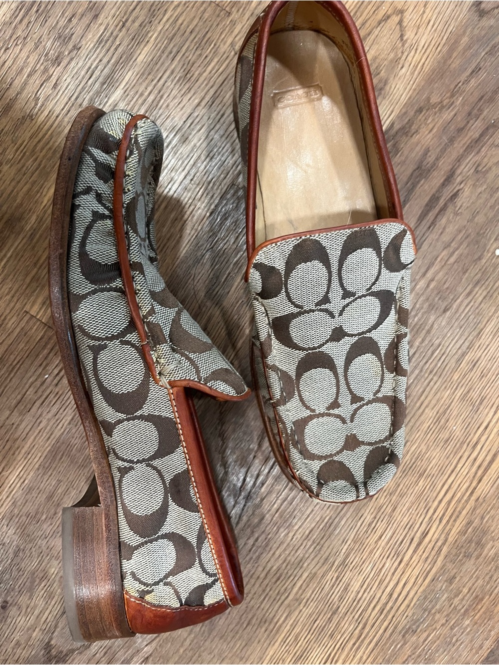 Coach Brown and Tan Signature Canvas Loafers